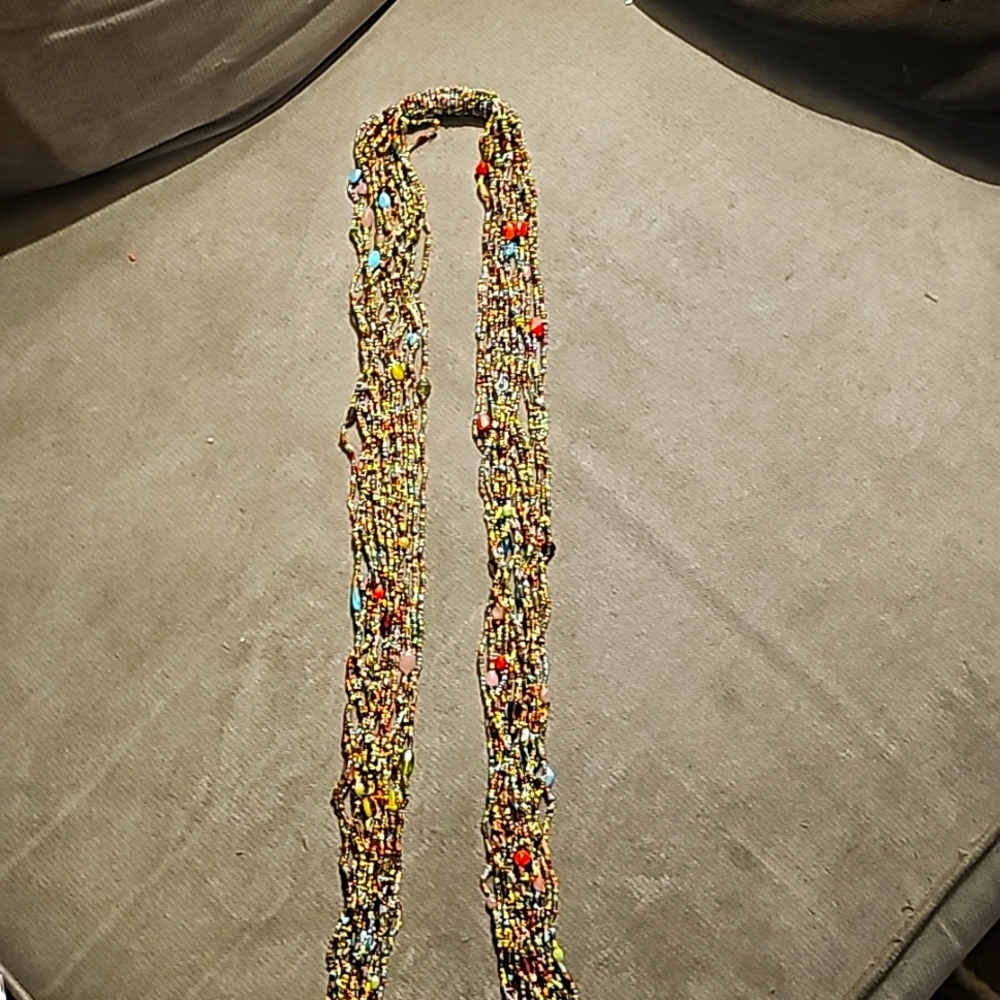 Scarf style plastic beaded necklace
